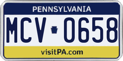 PA license plate MCV0658