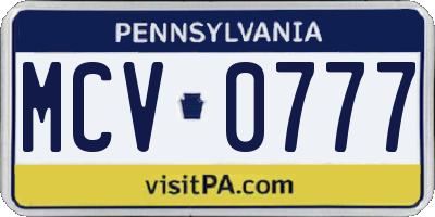PA license plate MCV0777