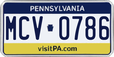 PA license plate MCV0786