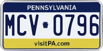 PA license plate MCV0796