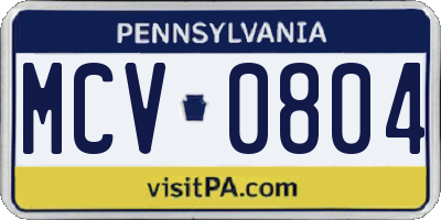 PA license plate MCV0804