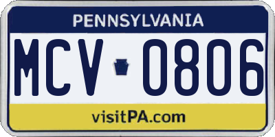 PA license plate MCV0806