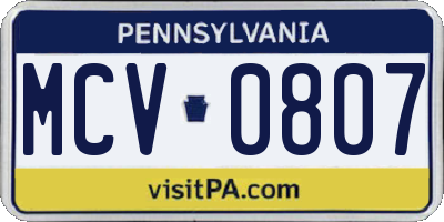 PA license plate MCV0807