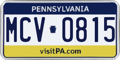 PA license plate MCV0815