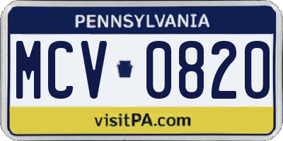 PA license plate MCV0820