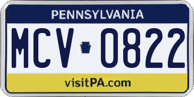 PA license plate MCV0822