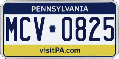 PA license plate MCV0825