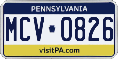 PA license plate MCV0826