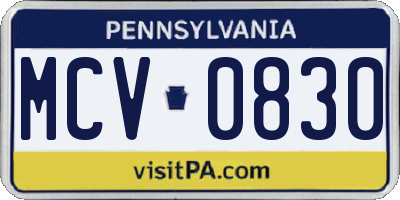 PA license plate MCV0830