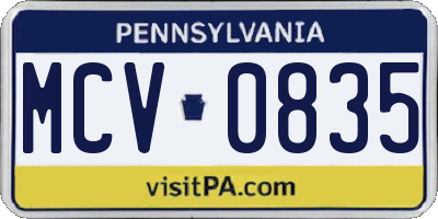 PA license plate MCV0835
