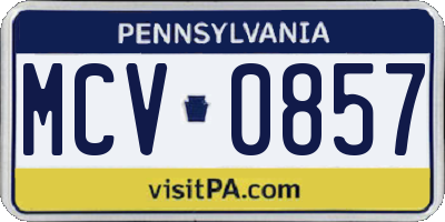 PA license plate MCV0857