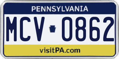 PA license plate MCV0862