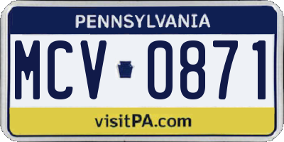PA license plate MCV0871