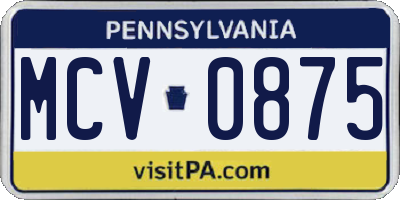 PA license plate MCV0875