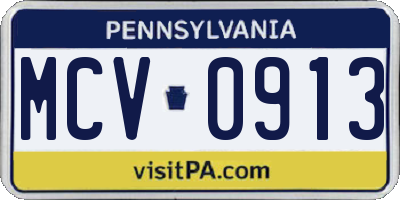 PA license plate MCV0913