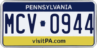 PA license plate MCV0944