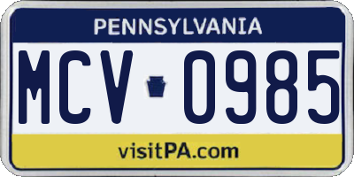 PA license plate MCV0985