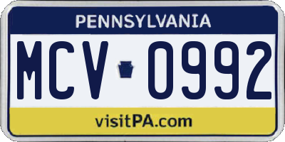 PA license plate MCV0992