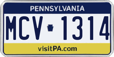 PA license plate MCV1314