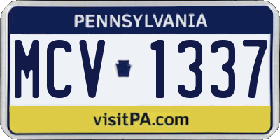 PA license plate MCV1337