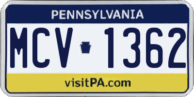 PA license plate MCV1362