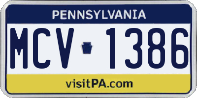 PA license plate MCV1386