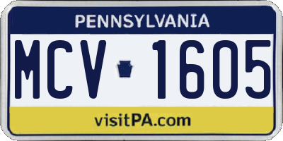 PA license plate MCV1605