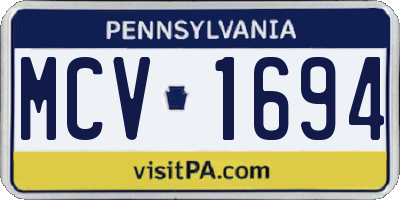PA license plate MCV1694