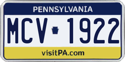 PA license plate MCV1922
