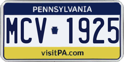 PA license plate MCV1925
