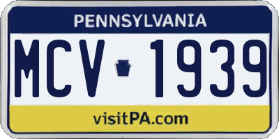 PA license plate MCV1939