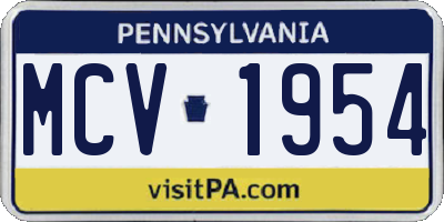 PA license plate MCV1954