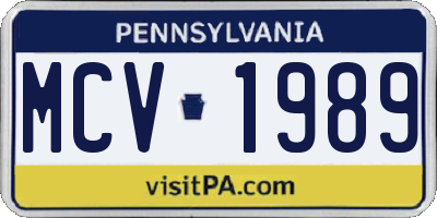PA license plate MCV1989