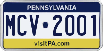 PA license plate MCV2001
