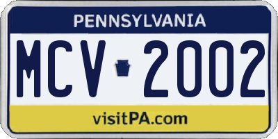 PA license plate MCV2002