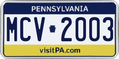 PA license plate MCV2003