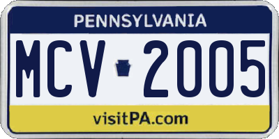 PA license plate MCV2005