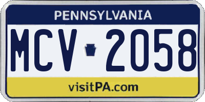 PA license plate MCV2058