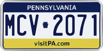 PA license plate MCV2071