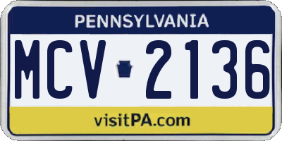PA license plate MCV2136