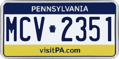 PA license plate MCV2351