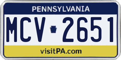 PA license plate MCV2651