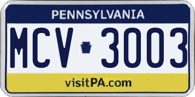 PA license plate MCV3003