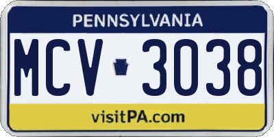 PA license plate MCV3038