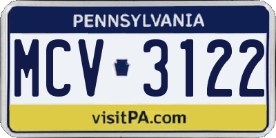 PA license plate MCV3122