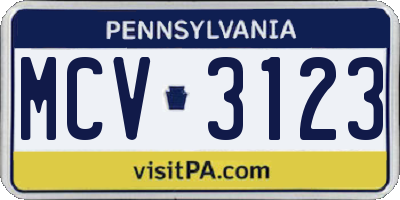 PA license plate MCV3123