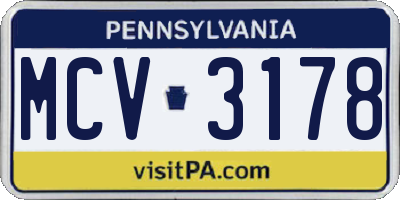 PA license plate MCV3178