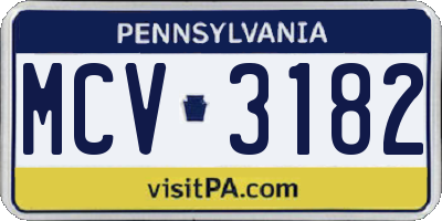 PA license plate MCV3182