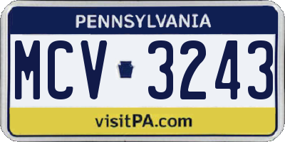 PA license plate MCV3243