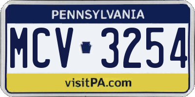 PA license plate MCV3254